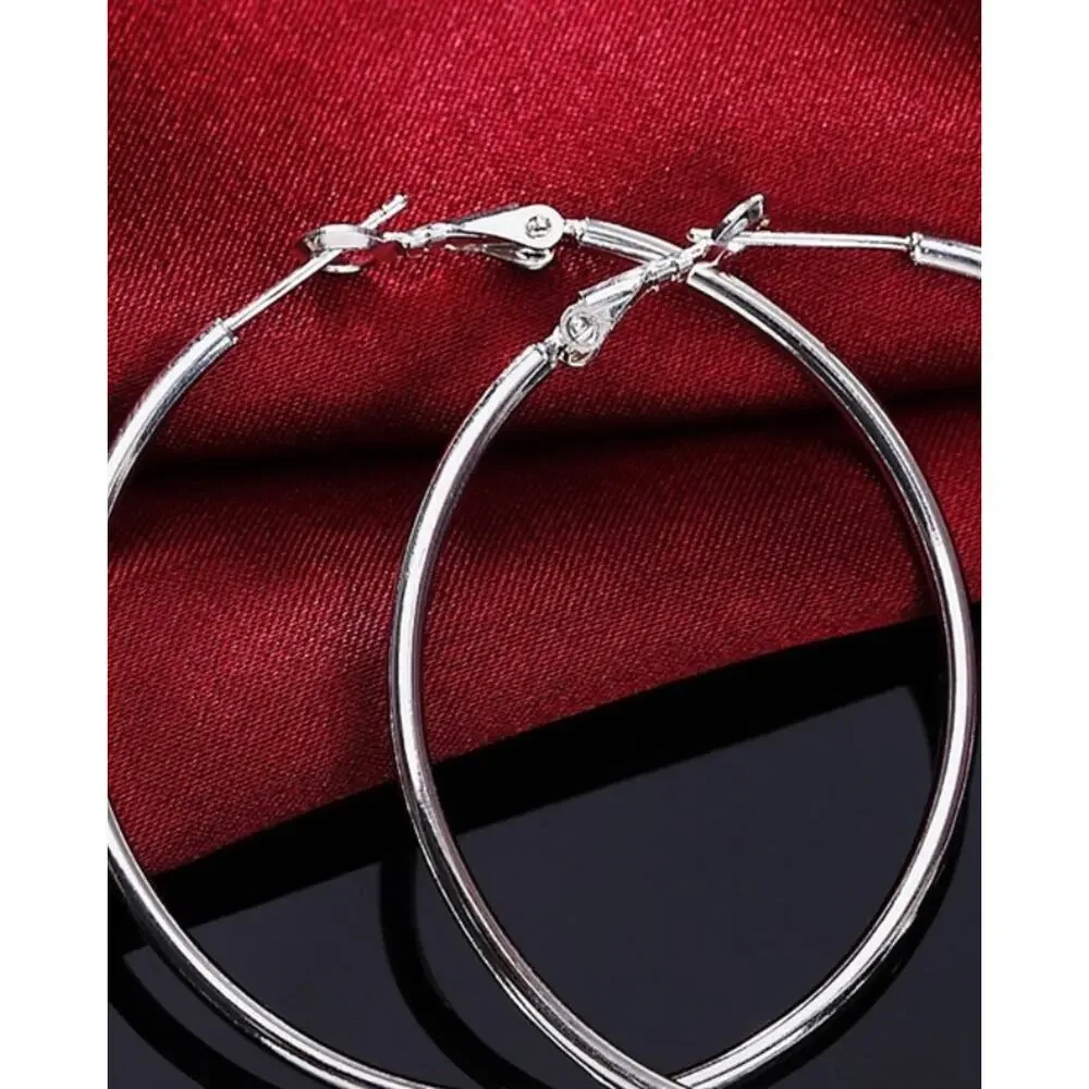50CM 925 Stamp Silver color 50CM hoop earrings Big circle High Quality - Picture 1 of 2